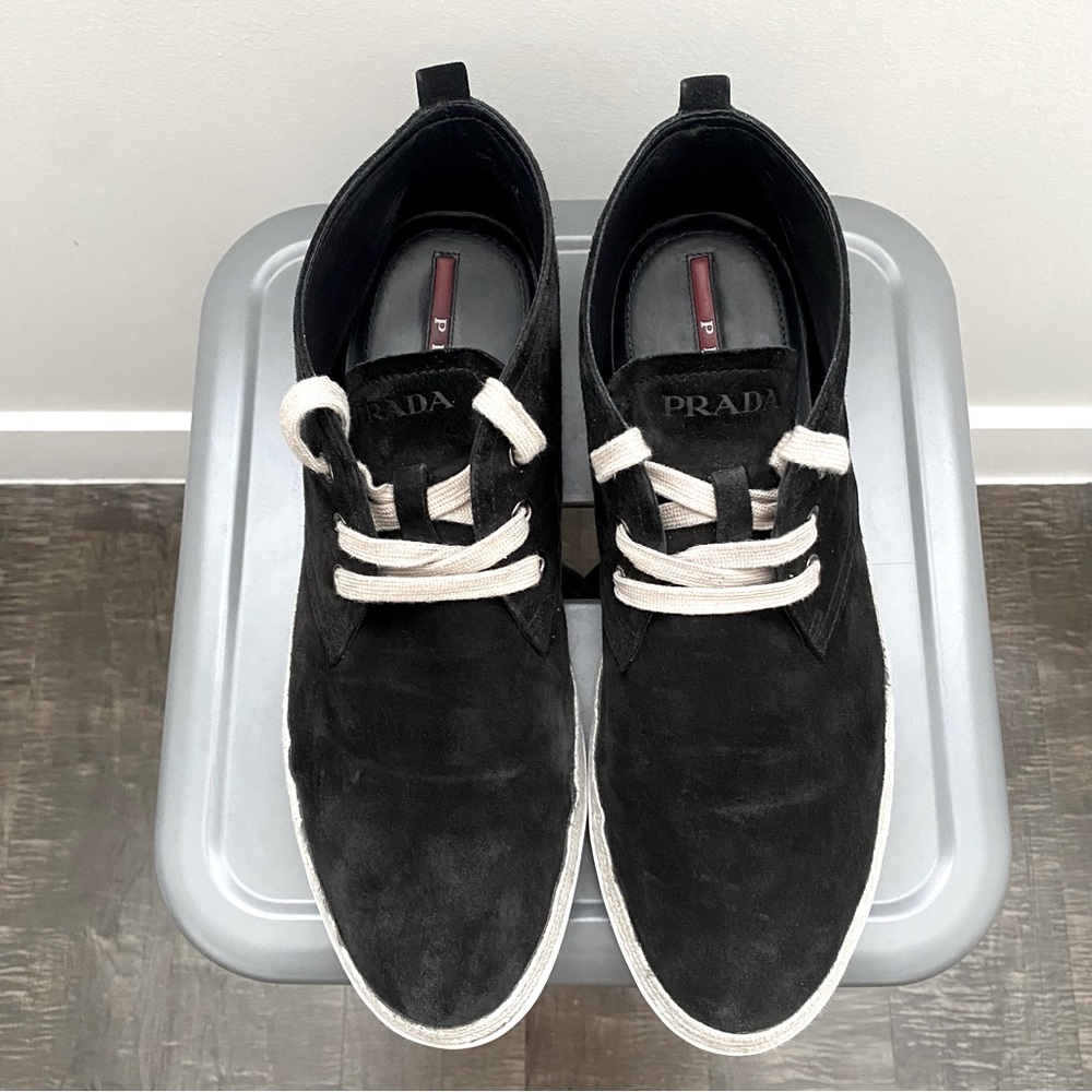 Prada - Authentic Black Leather Lace Up Shoes Suede Exterior Size 10US/ 9UK